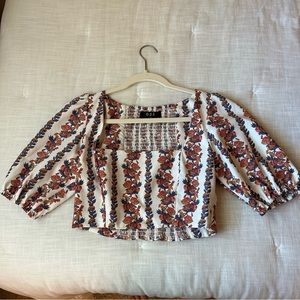 Cropped Floral Print Blouse